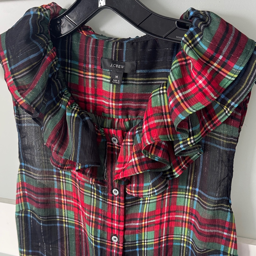 J. Crew Multicolor Plaid Ruffle Blouse - Picture 6 of 6